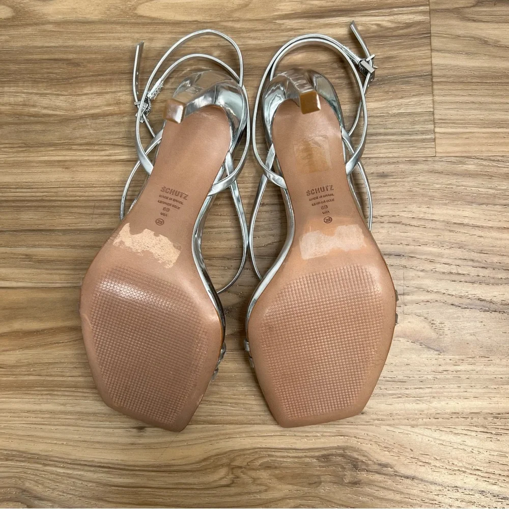Schutz Bari 101MM Metallic Leather Sandals Size 8B